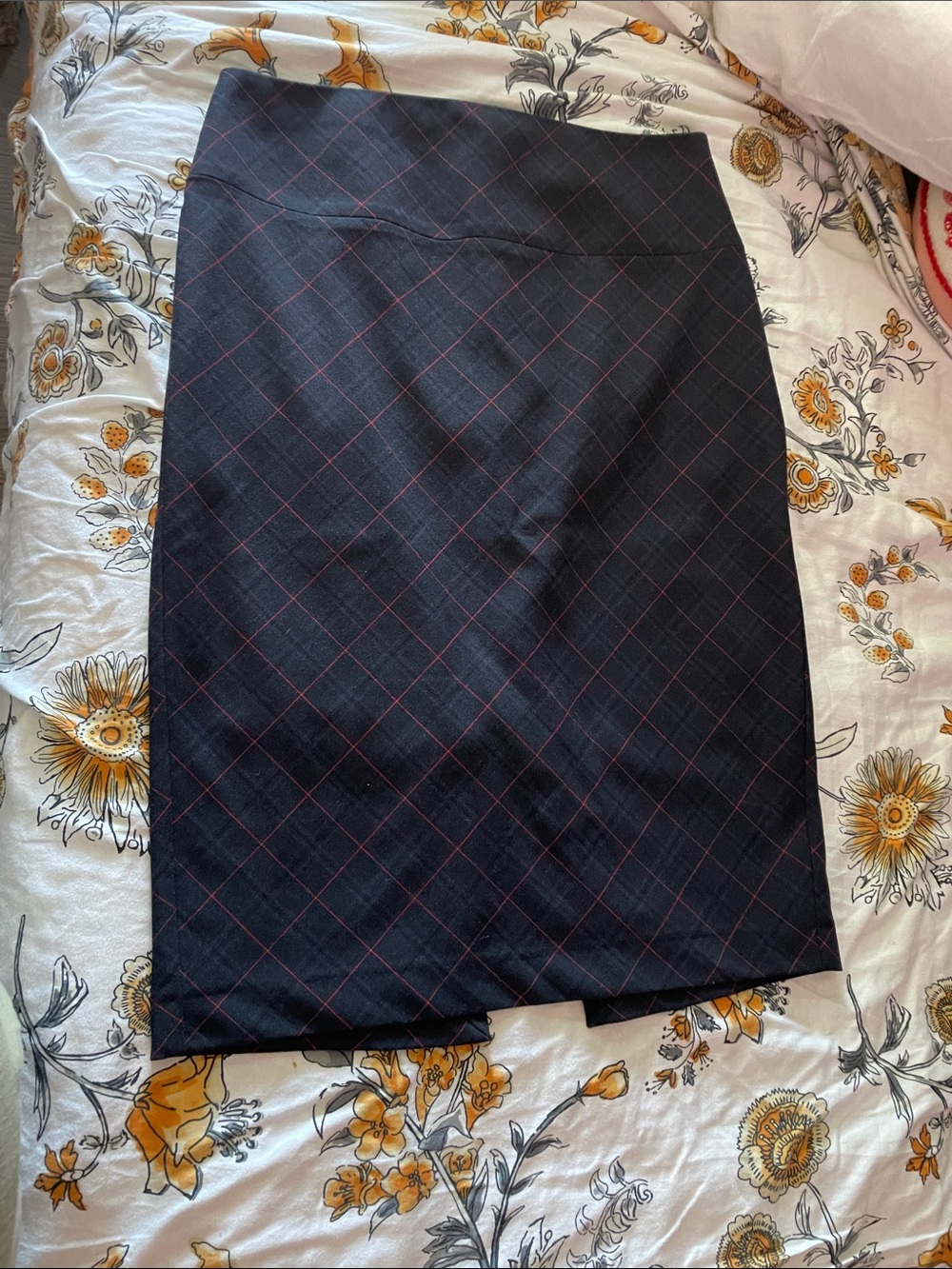 Express Black Pencil Skirt with Red Windowpane